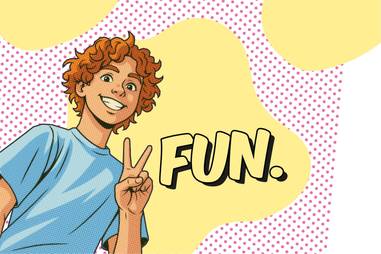 Grafik mit einer gezeichneten Person und dem Begriff Fun